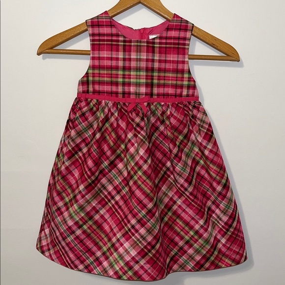 Gymboree Other - GYMBOREE Cheery All The Way Sleeveless Plaid Dress Bow Ribbon Holiday Pink EUC